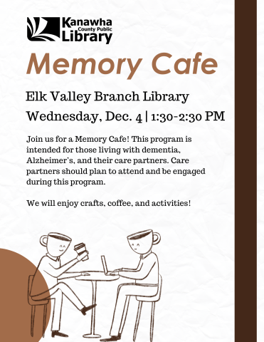Memory Cafe flyer with coffee cups at bottom of page and program description