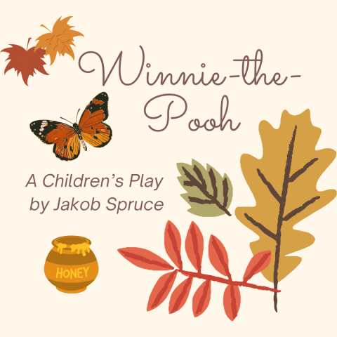 Tan background with autumnal colors & script Winnie-the-Pooh