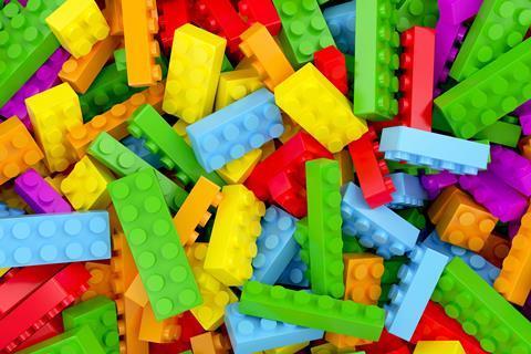 Brightly colored toy building bricks