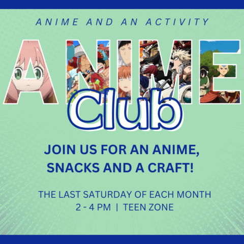 A graphic with various anime frames inserted into the block-letter title, "Anime Club."