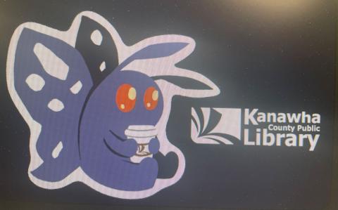 purple mothman; Kanawha County Public Library logo