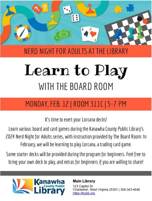 Learn to Play, Nerd Night Series with The Board Room