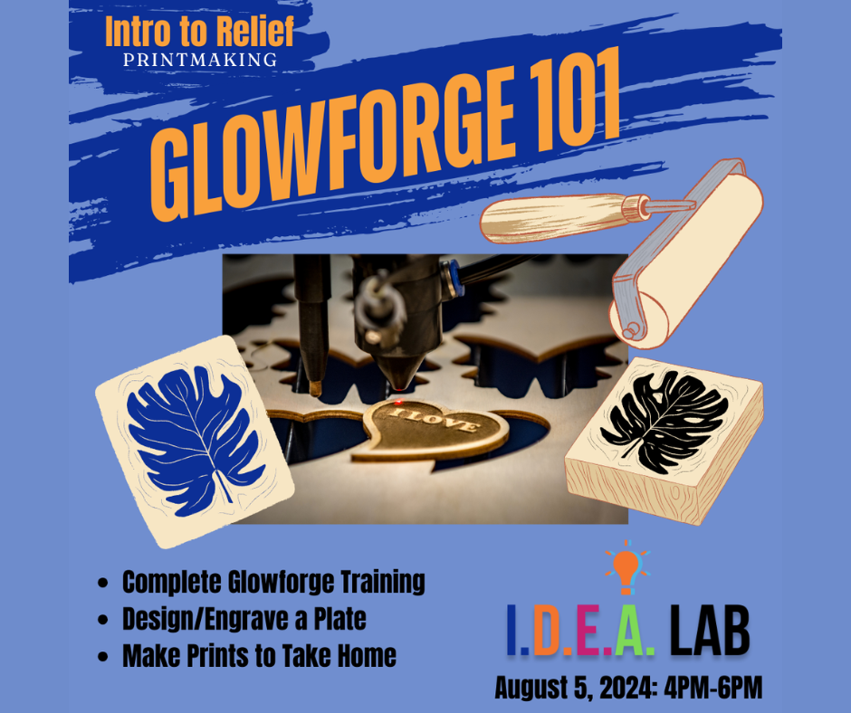 Learn how to make relief prints using the Glowforge on August 5th in the IDEA Lab.